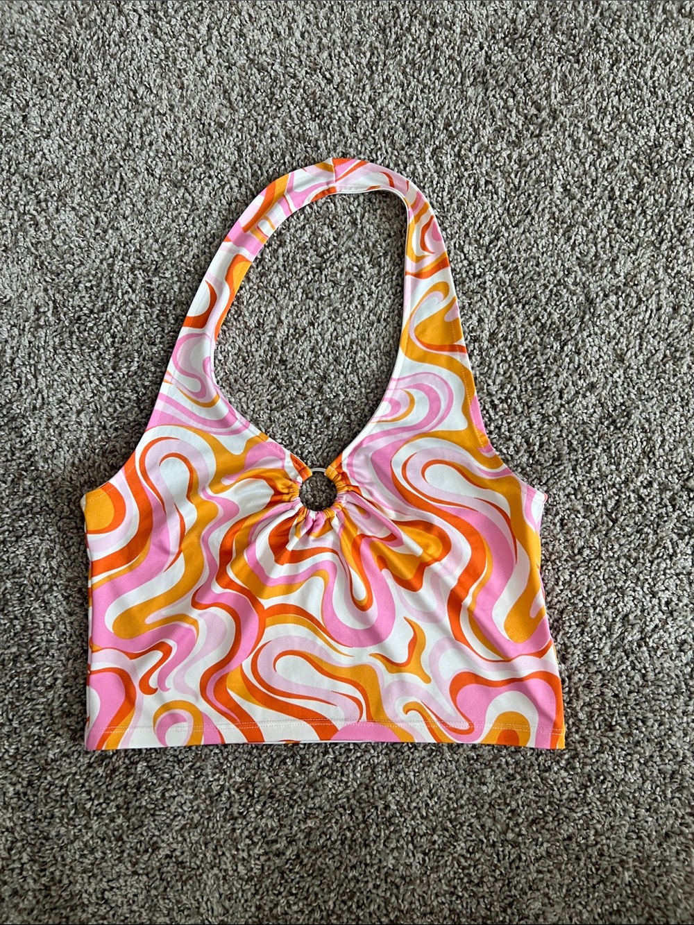 H&M Divided Ring-Front Halter Crop Top - Pink, Orange, Yellow